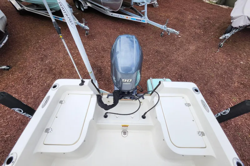Slide: The Image of 2024 Key West 1720 Center Console boat with Yamaha 90 engine, viewed from above. - 8