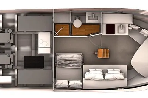 Slide: The Image of Interior layout of 2020 Evolve 360HT, featuring bedroom, bathroom, and kitchen areas. - 24