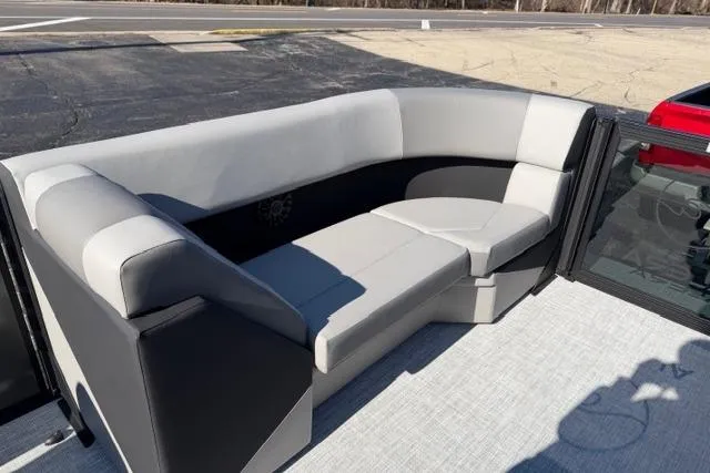 Slide: The Image of Luxurious seating on 2026 Alera A22Q boat, featuring modern design and comfort. - 14