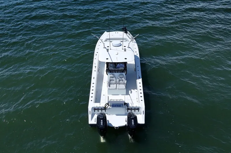 Slide: The Image of Aerial view of 2023 Freeman 34VH boat on open water. - 40