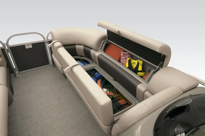 Slide: The Image of Interior of Sun Tracker Party Barge 20 DLX with storage space. - 21