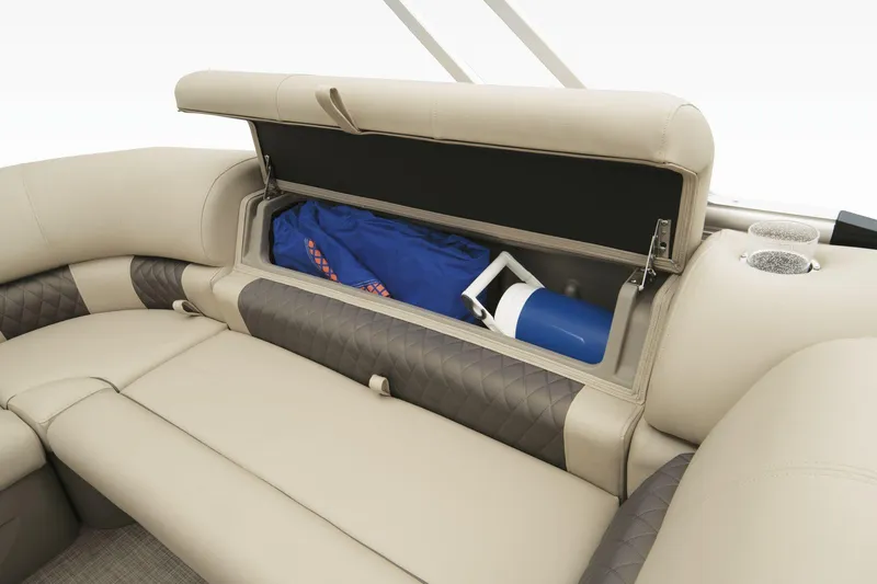 Slide: The Image of 2023 Sun Tracker Party Barge 20 DLX seating with storage compartment. - 29