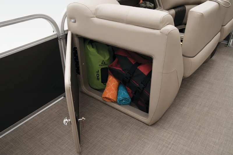 Slide: The Image of Storage compartment in Sun Tracker Party Barge 20 DLX pontoon boat, 2023 model. - 32