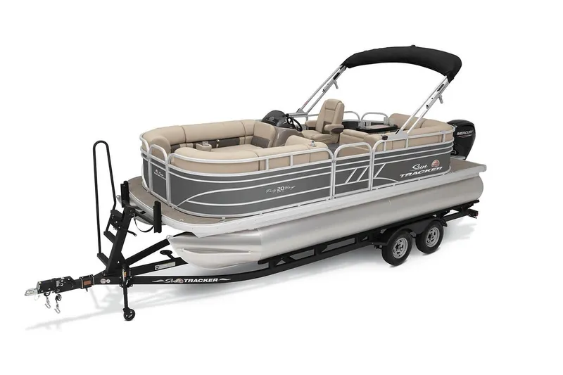 Slide: The Image of 2023 Sun Tracker Party Barge 20 DLX pontoon boat on trailer. - 9