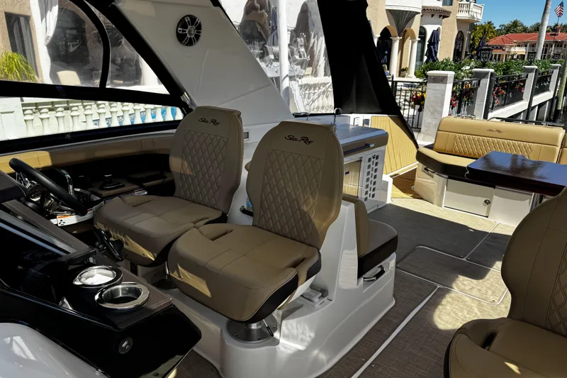 Slide: The Image of Luxurious interior of 2023 Sea Ray SLX 400 boat with plush seating and elegant design. - 27