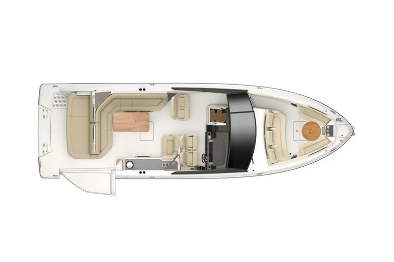 Slide: The Image of Manufacturer Provided Image: Top view of 2023 Sea Ray SLX 400 boat layout with seating and helm. - 5