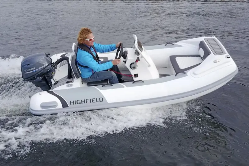 Slide: The Image of Manufacturer Provided Image: 2023 Highfield Sport 330 inflatable boat in action on water. - 10