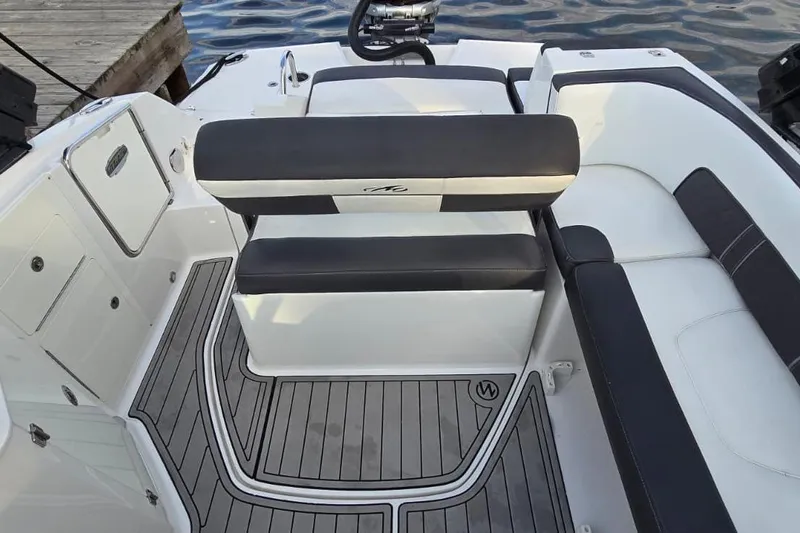 Slide: The Image of 2020 Monterey M-45 boat interior with sleek seating and modern design. - 15