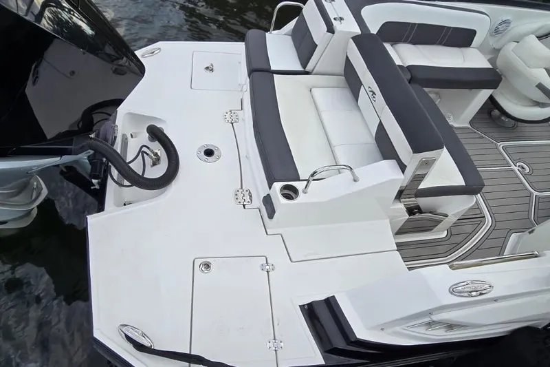 Slide: The Image of 2020 Monterey M-45 boat with sleek seating and modern deck design. - 17