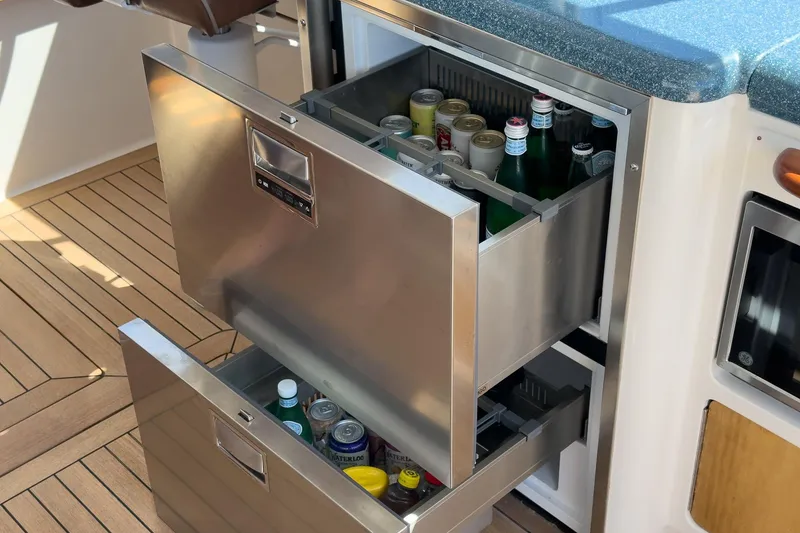 Slide: The Image of Stainless steel drawer fridge on 2007 True North 38 yacht, stocked with beverages. - 28