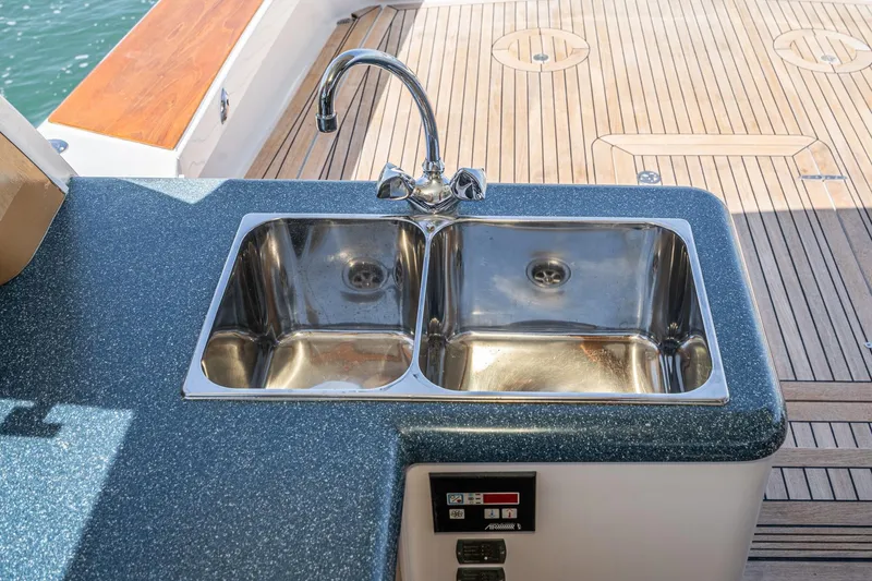 Slide: The Image of Stainless steel double sink on 2007 True North 38 yacht with teak deck. - 31