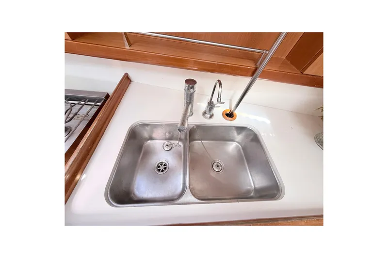 Slide: The Image of Stainless steel sink in 2009 Beneteau Oceanis 40 yacht kitchen. - 52