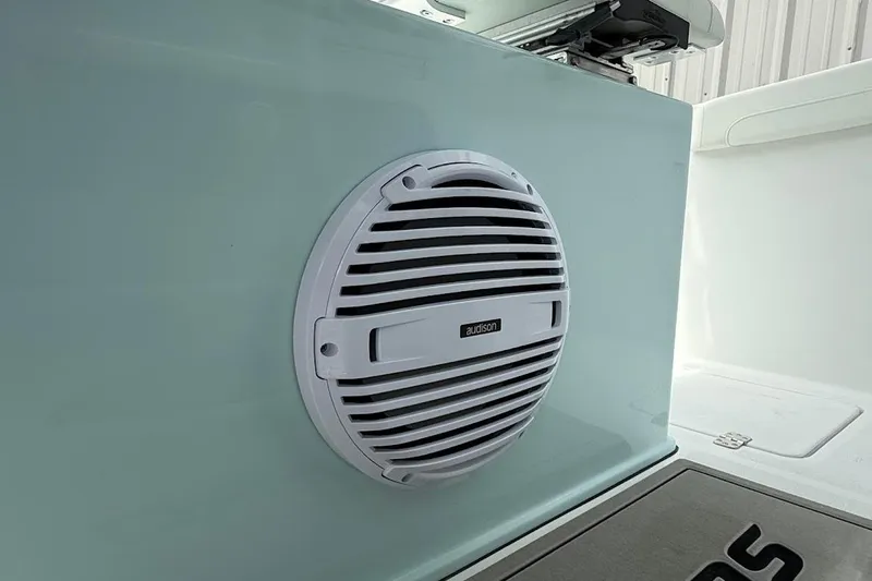 Slide: The Image of Close-up of Audison speaker on 2026 Sea Pro 265FLX Sandbar boat. - 26