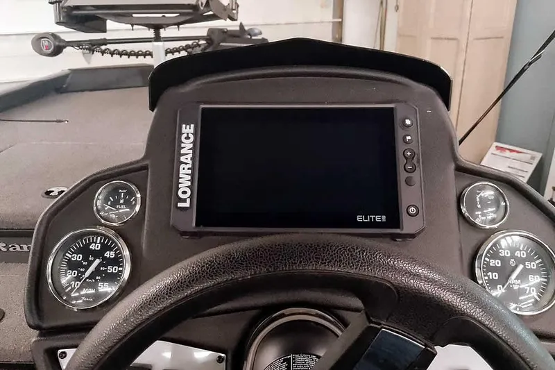Slide: The Image of Dashboard of 2021 Ranger RT178 boat with Lowrance Elite display and gauges. - 28