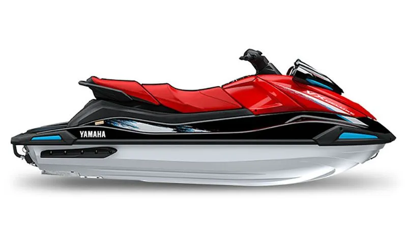 Slide: The Image of 2026 Yamaha VX Deluxe jet ski in red and black. - 1