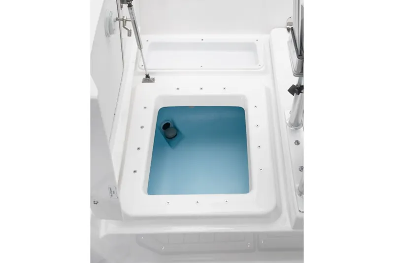 Slide: The Image of Yamaha Boats 195 FSH Sport 2026, interior storage compartment view. - 6