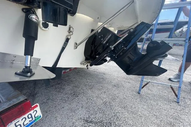 Slide: The Image of Rear view of a 2006 Trophy 2359 Hardtop boat on a trailer. - 5