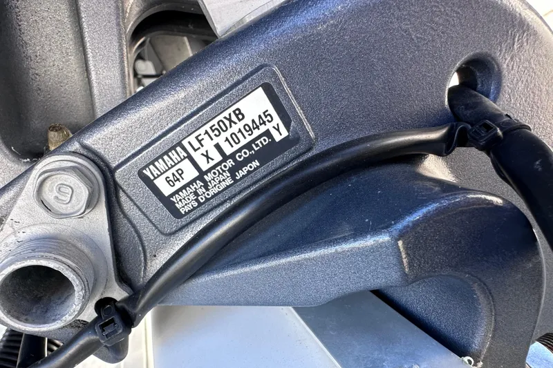 Slide: The Image of Close-up of Yamaha LF150X motor label on 2017 Tidewater 252 CC Adventure boat. - 17