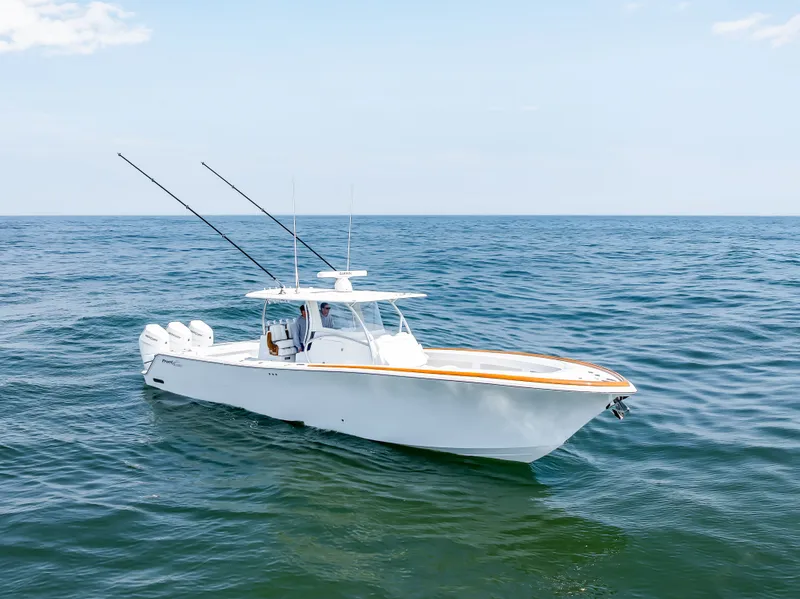 Slide: The Image of 2026 Front Runner 39 Center Console on open sea. - 9