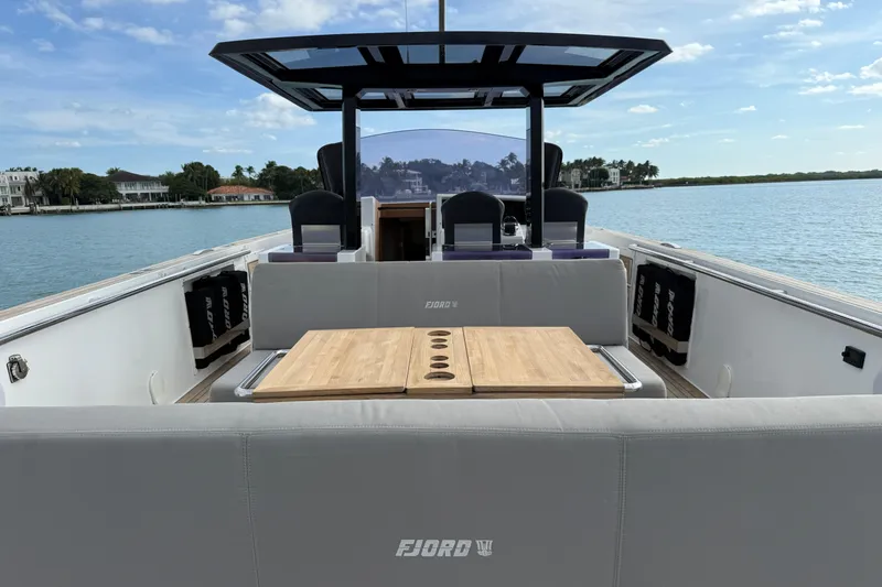 Slide: The Image of 2019 Fjord 40' Open yacht with sleek deck design and waterfront view. - 34