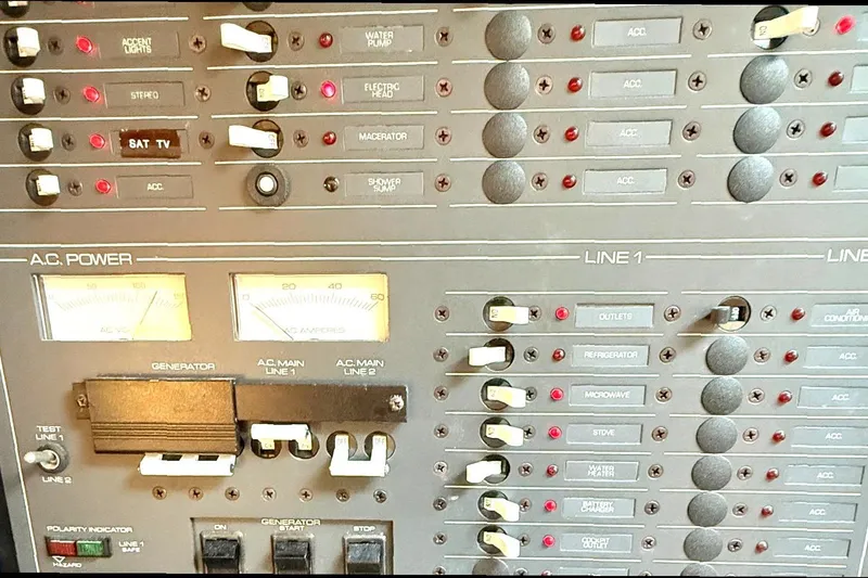 Slide: The Image of Electrical control panel of a 1997 Tiara 3100 Open Express boat. - 25