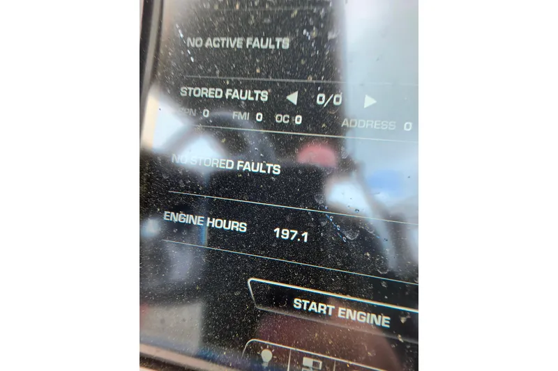 Slide: The Image of Dashboard of 2023 Supra SL 450 showing no active faults, 197.1 engine hours. - 28