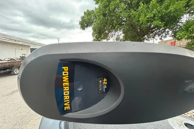 Slide: The Image of PowerDrive motor on 2021 Tracker Pro Guide V-16 SC boat, 42 lbs thrust, 12 volts. - 13