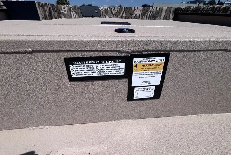 Slide: The Image of Avid 16 Commander 2026 boat with capacity and safety checklist. - 13