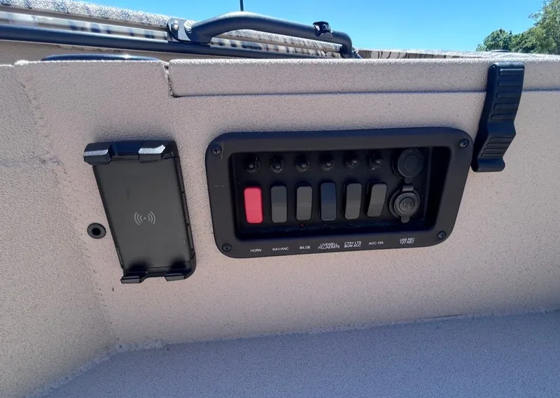 Slide: The Image of Control panel of Avid 16 Commander 2026 with switches and charging port. - 9