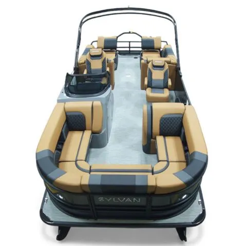 Slide: The Image of 2026 Sylvan L-3 LZ DH pontoon boat with luxurious interior seating. - 2
