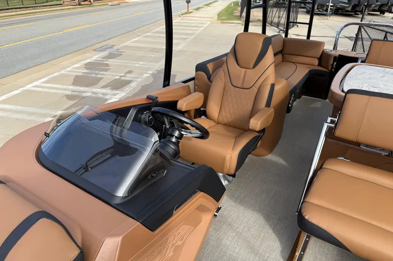 Slide: The Image of Luxurious interior of 2026 Avalon Catalina Entertainer Funship with plush seating and modern helm. - 17