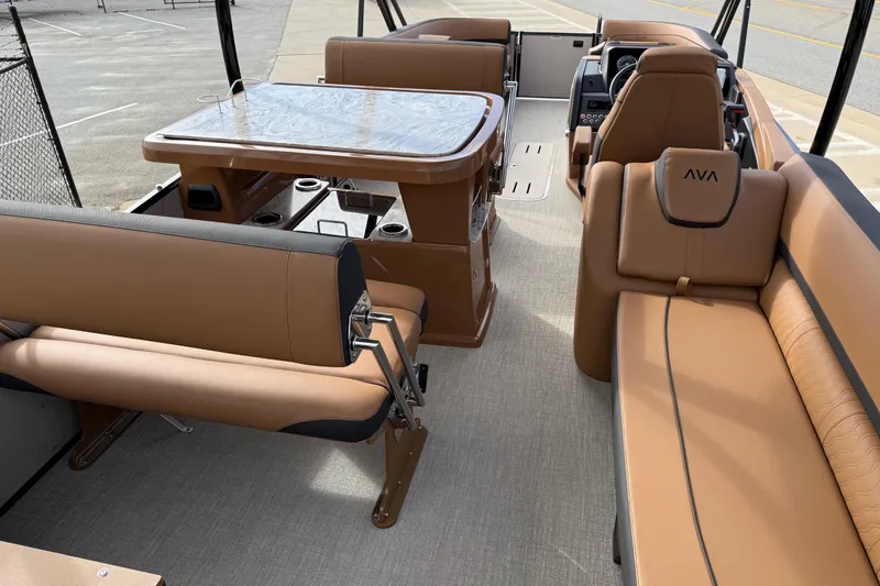 Slide: The Image of Luxurious interior of 2026 Avalon Catalina Entertainer Funship with tan seating and table. - 32