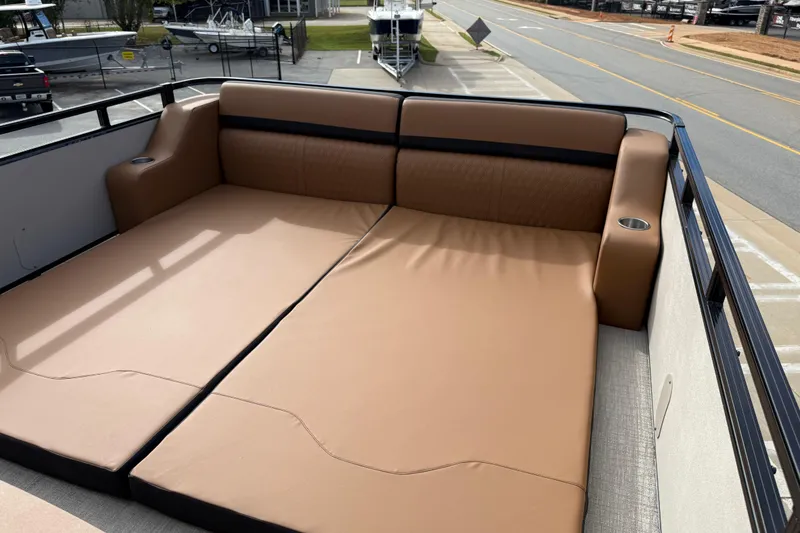 Slide: The Image of 2026 Avalon Catalina Entertainer Funship with spacious tan seating area on deck. - 47