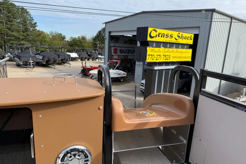 Slide: The Image of 2026 Avalon Catalina Entertainer Funship at Grass Shack dealership, showcasing upper deck and seating. - 49