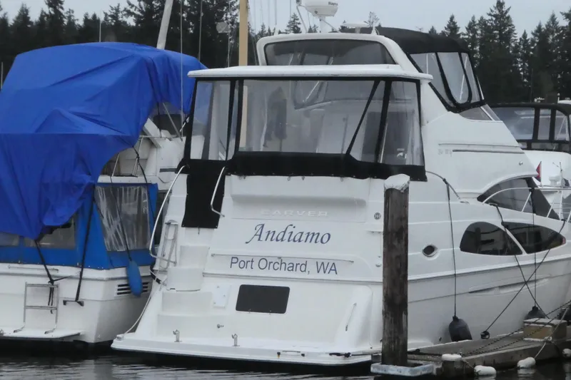 Slide: The Image of 2006 Carver 366 Motor Yacht docked in Port Orchard, WA marina. - 53
