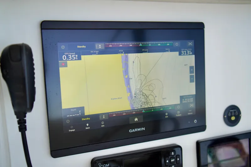 Slide: The Image of Garmin navigation display on 2019 Invincible 36 Open Fisherman boat dashboard. - 35