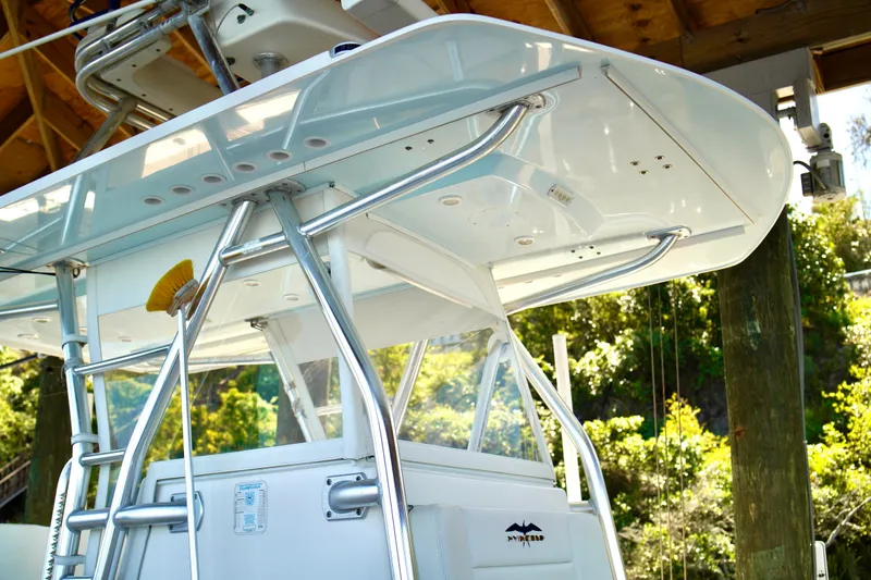 Slide: The Image of 2019 Invincible 36 Open Fisherman boat with sleek design and sturdy metal framework. - 47