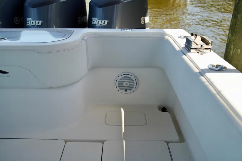 Slide: The Image of 2019 Invincible 36 Open Fisherman boat interior with Yamaha 300 engines. - 64