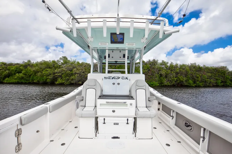 Slide: The Image of 2021 Sea Fox 368 Commander cockpit set up for fishing, cruising or diving. - 15