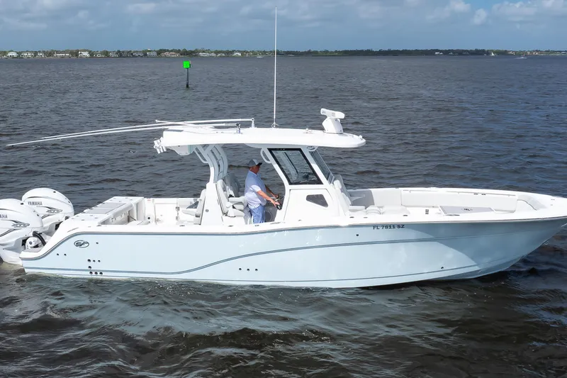 Slide: The Image of 2021 Sea Fox 368 Commander boat cruising on open water. - 6