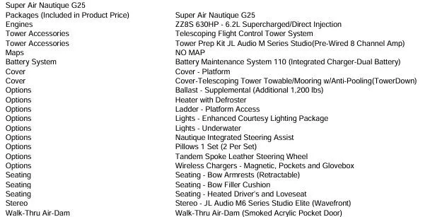 Slide: The Image of List of features and options for the 2026 Nautique G25. - 13