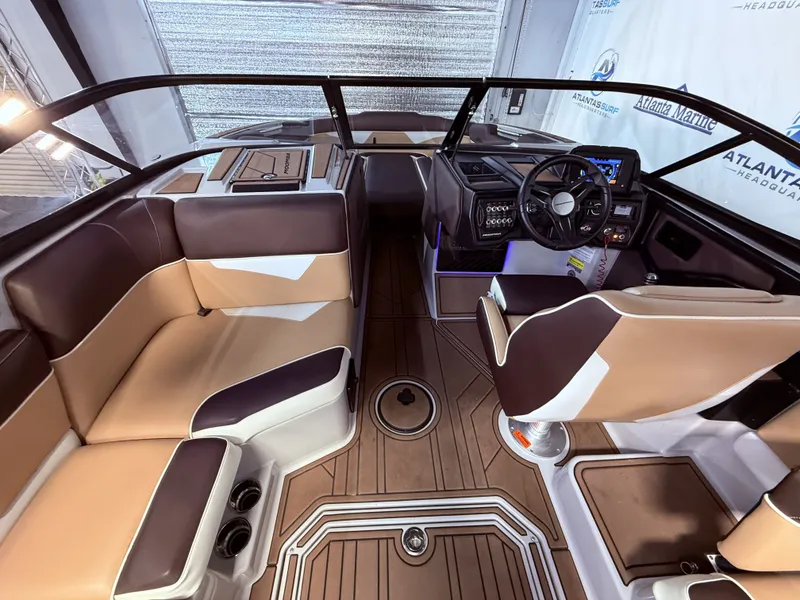 Slide: The Image of Interior of a 2019 Moomba Makai boat with modern seating. - 19