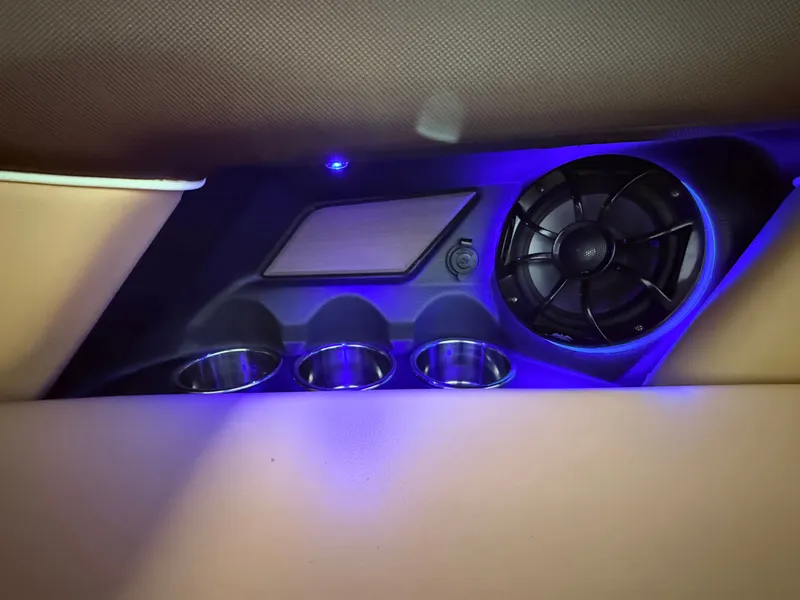 Slide: The Image of 2019 Moomba Makai interior with speaker and blue lighting. - 25