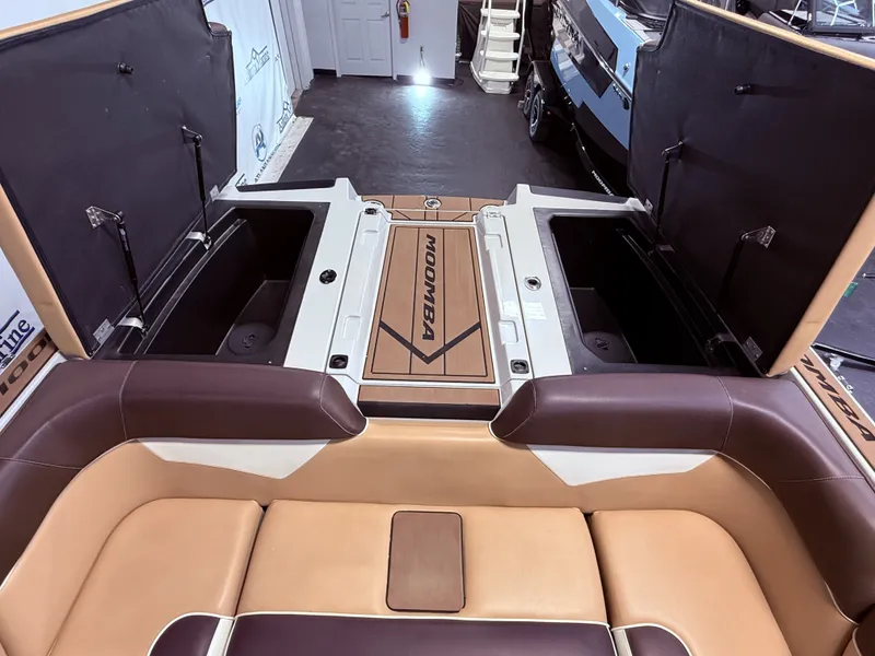 Slide: The Image of Interior of a 2019 Moomba Makai boat with storage compartments. - 31
