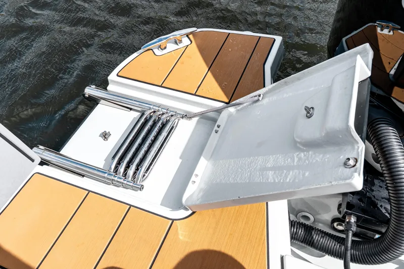 Slide: The Image of 2024 Saxdor 320 GTO swim platform with foldable ladder and teak decking. - 31