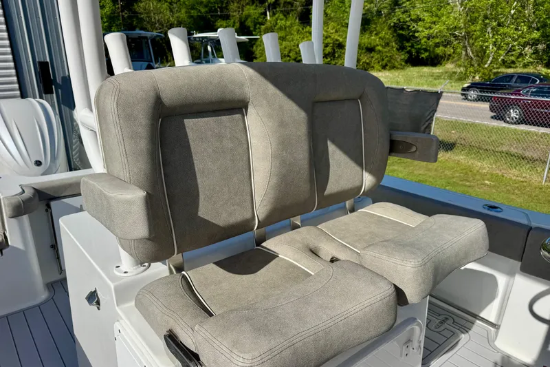 Slide: The Image of 2024 Sea Hunt Gamefish 28 Coffin Box boat seating, featuring comfortable cushioned design. - 14