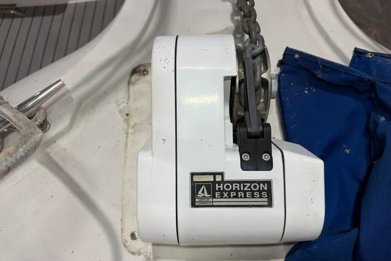 Slide: The Image of Horizon Express windlass on 1994 Carver 390 Cockpit Motor Yacht deck. - 20