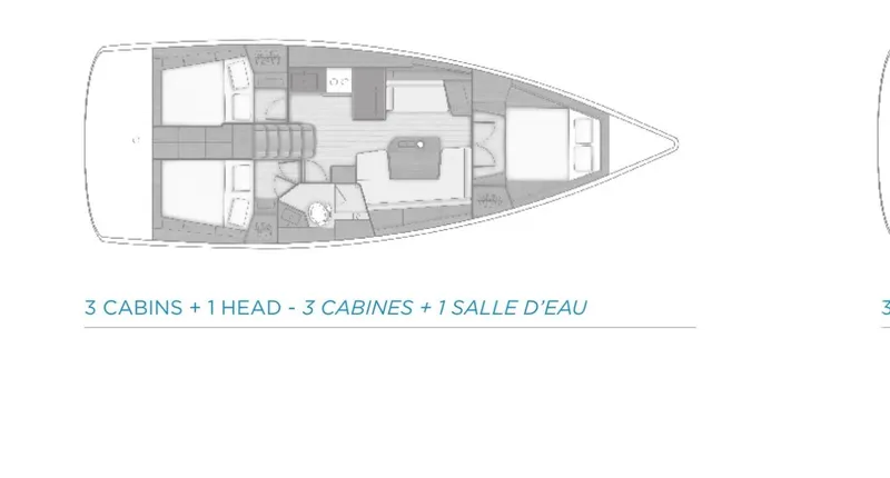 Slide: The Image of Layout of 2017 Beneteau Oceanis 41.1 with 3 cabins and 1 head. - 11