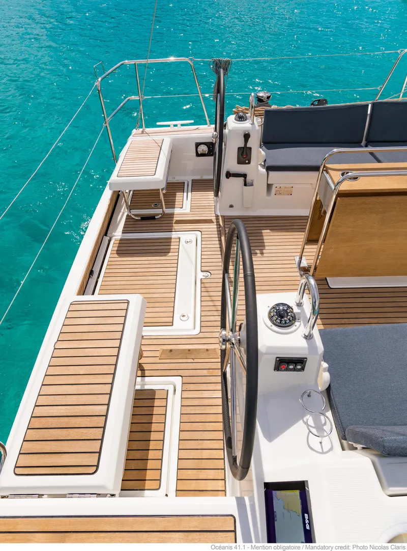 Slide: The Image of Beneteau Oceanis 41.1, 2017, deck view with blue water. - 22