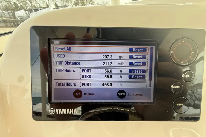 Slide: The Image of Dashboard of a 2016 Pursuit S 280 Sport showing trip data and fuel usage. - 36